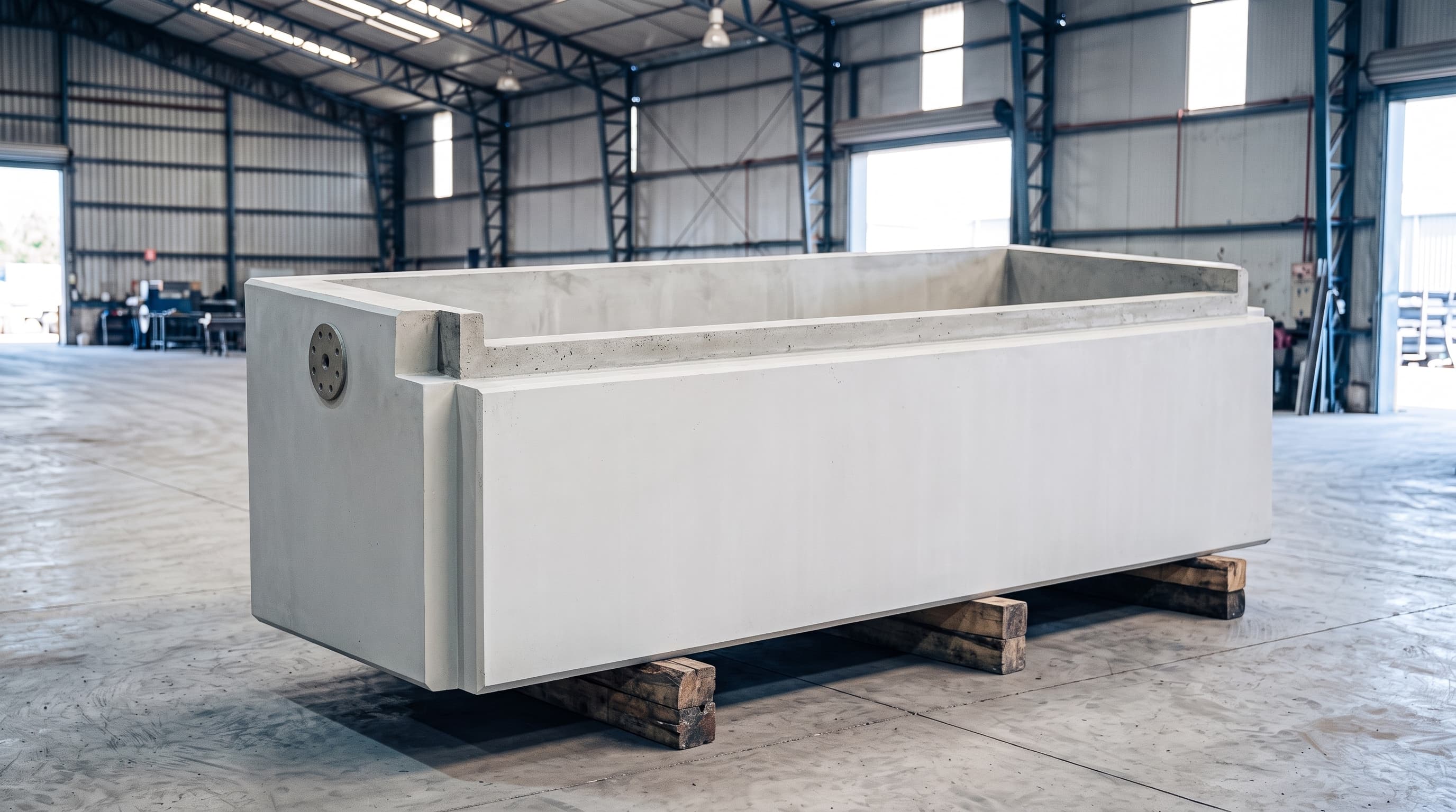 Celdas electrolíticas de concreto polimérico en nave de electroobtención